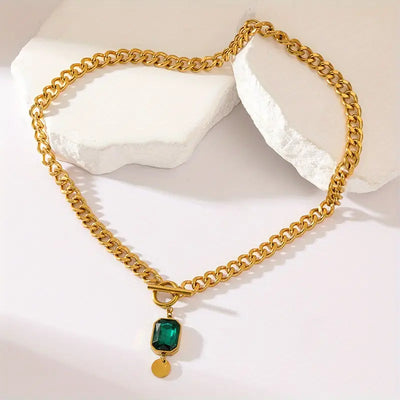 Collar con colgante de cadena gruesa y esmeralda | Oro