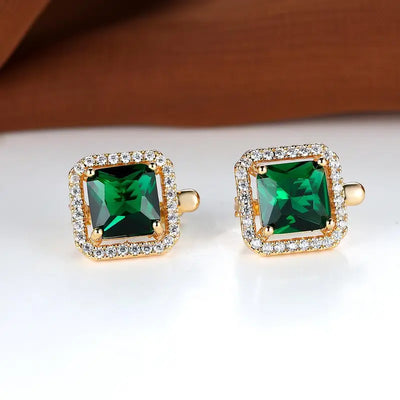 Pendientes con circonitas cuadradas verde dorado | Oro