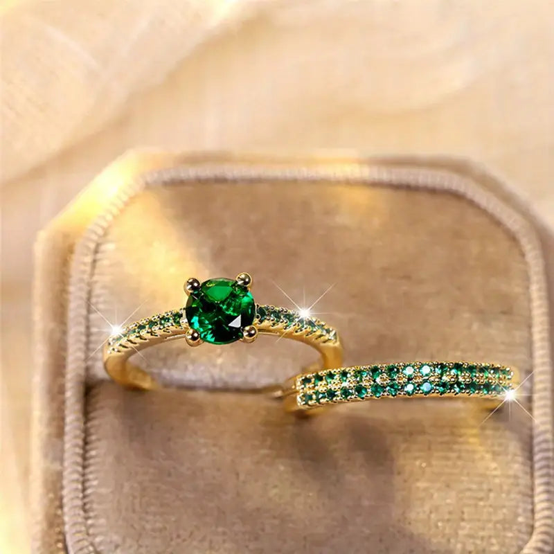 Conjunto de anillos Serena Emerald Duo | Oro