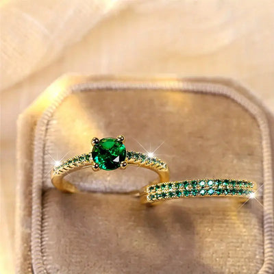 Conjunto de anillos Serena Emerald Duo | Oro