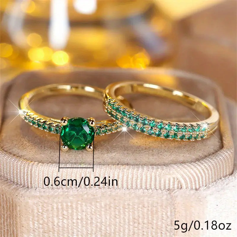 Conjunto de anillos Serena Emerald Duo | Oro