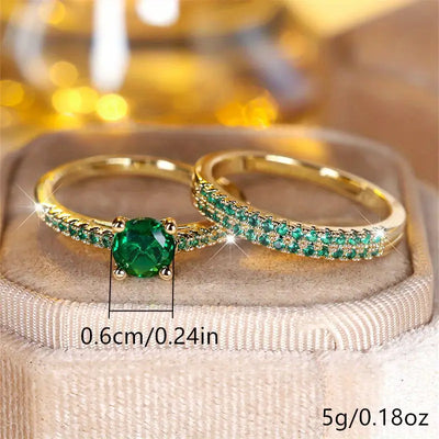Conjunto de anillos Serena Emerald Duo | Oro