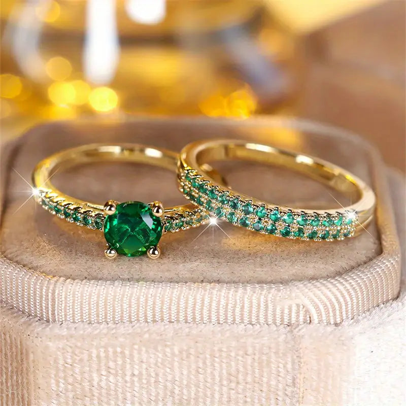 Conjunto de anillos Serena Emerald Duo | Oro