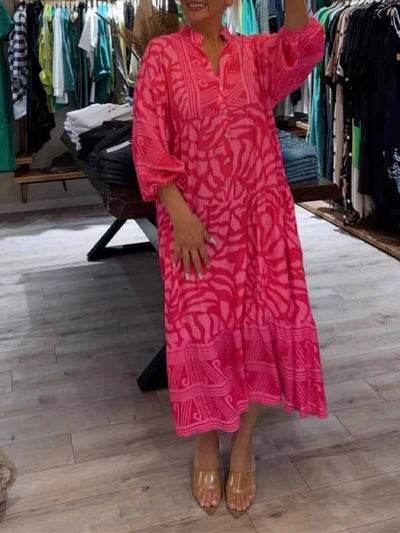 Elka | Vestido Suelto Estampado con Escote en V de Mujer