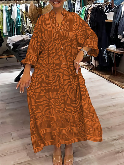 Elka | Vestido Suelto Estampado con Escote en V de Mujer