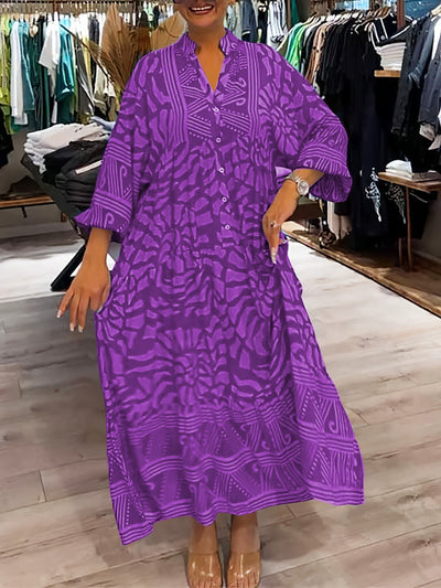 Elka | Vestido Suelto Estampado con Escote en V de Mujer