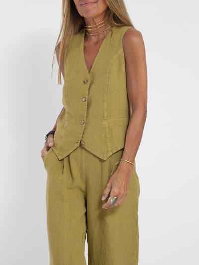 Aira | Chaleco Abotonado y Conjunto de Pantalón de Pierna Ancha