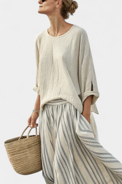 Elisabetta | Conjunto de blusa oversize y falda midi a rayas