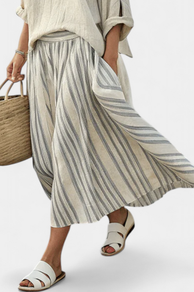 Elisabetta | Conjunto de blusa oversize y falda midi a rayas