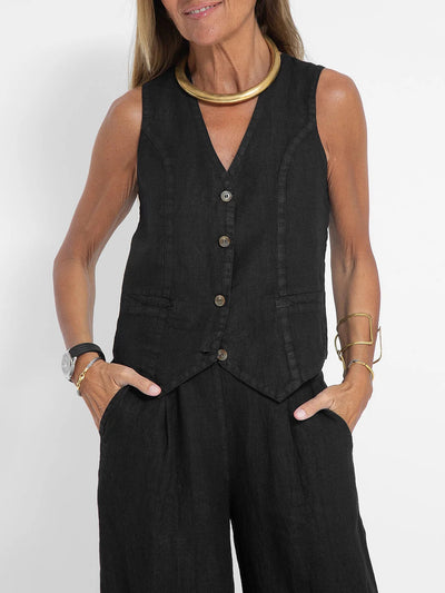Aira | Chaleco Abotonado y Conjunto de Pantalón de Pierna Ancha