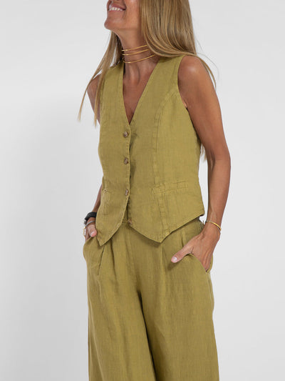 Aira | Chaleco Abotonado y Conjunto de Pantalón de Pierna Ancha