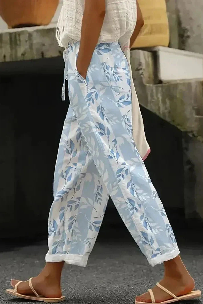 Isla | Pantalón Estampado Hojas Azules