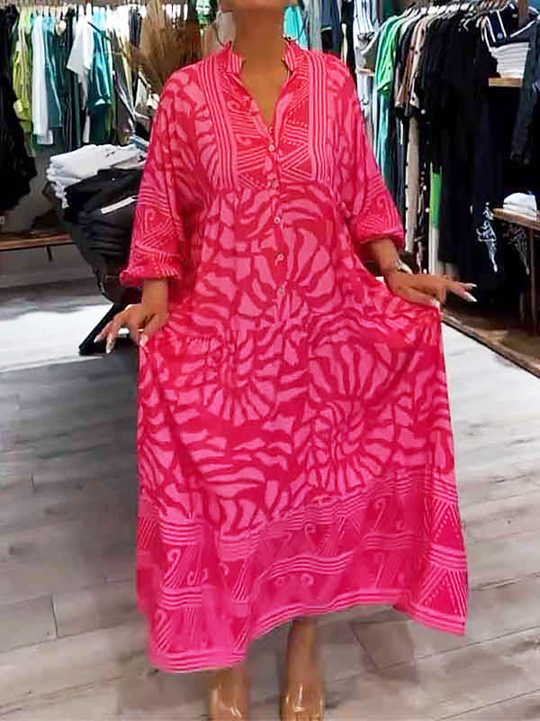Elka | Vestido Suelto Estampado con Escote en V de Mujer