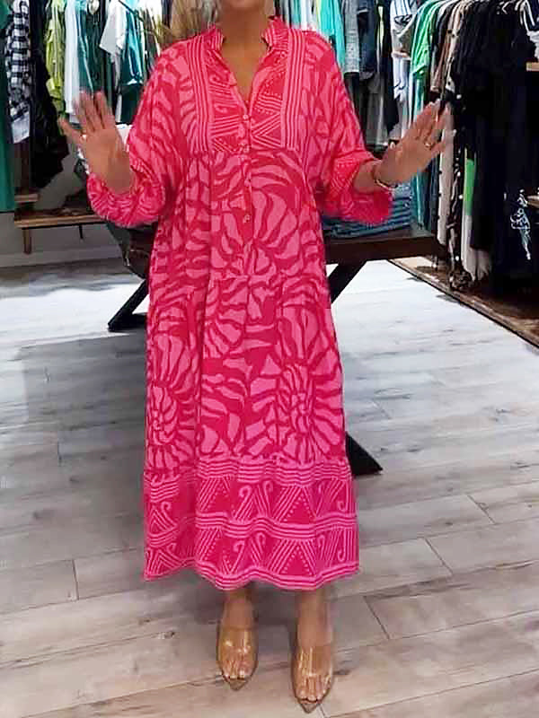 Elka | Vestido Suelto Estampado con Escote en V de Mujer