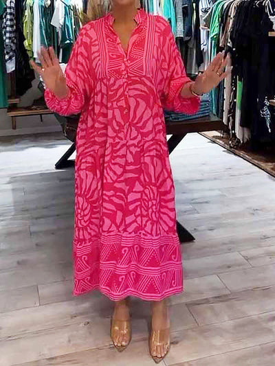Elka | Vestido Suelto Estampado con Escote en V de Mujer
