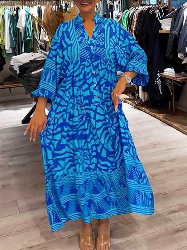 Elka | Vestido Suelto Estampado con Escote en V de Mujer