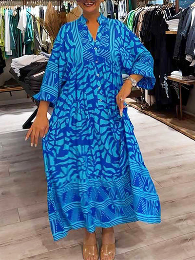 Elka | Vestido Suelto Estampado con Escote en V de Mujer