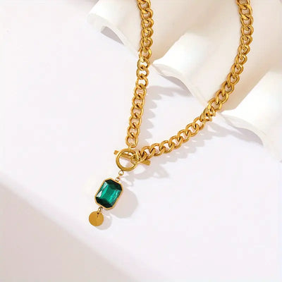 Collar con colgante de cadena gruesa y esmeralda | Oro