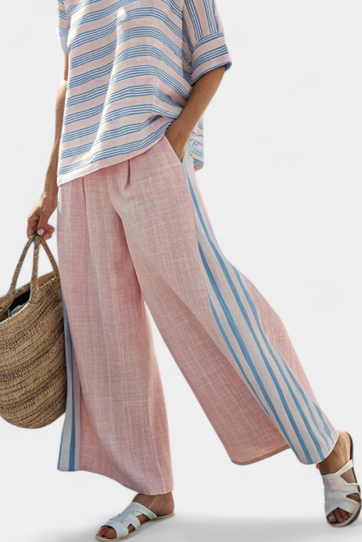 Chiara | Conjunto de Bambú-Lino en Rosa Pastel y Azul