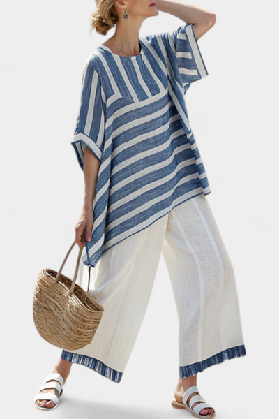 Donatella | Conjunto de Lino a Rayas Azules