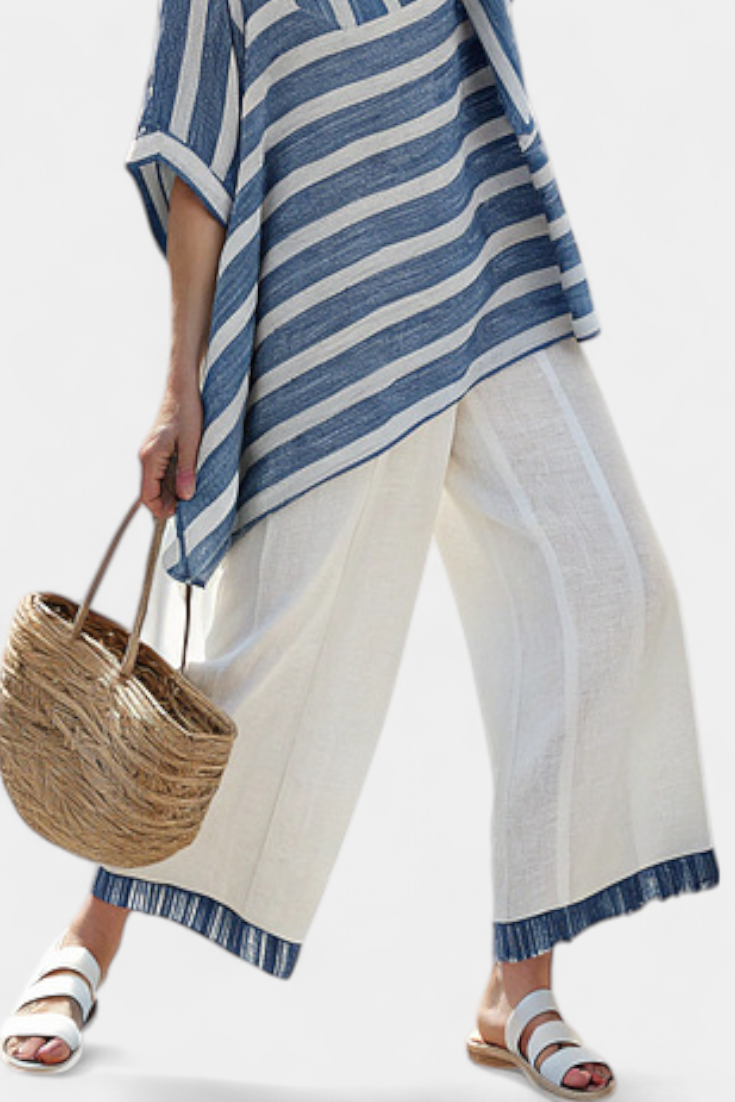 Donatella | Conjunto de Lino a Rayas Azules
