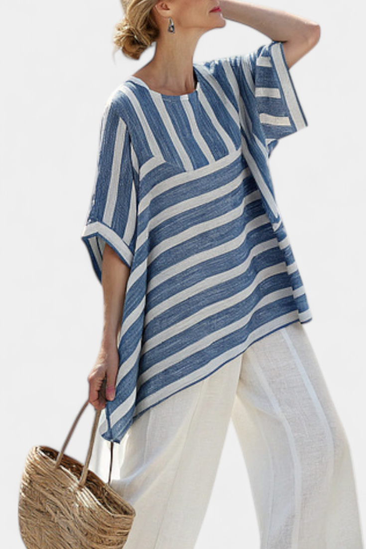 Donatella | Conjunto de Lino a Rayas Azules