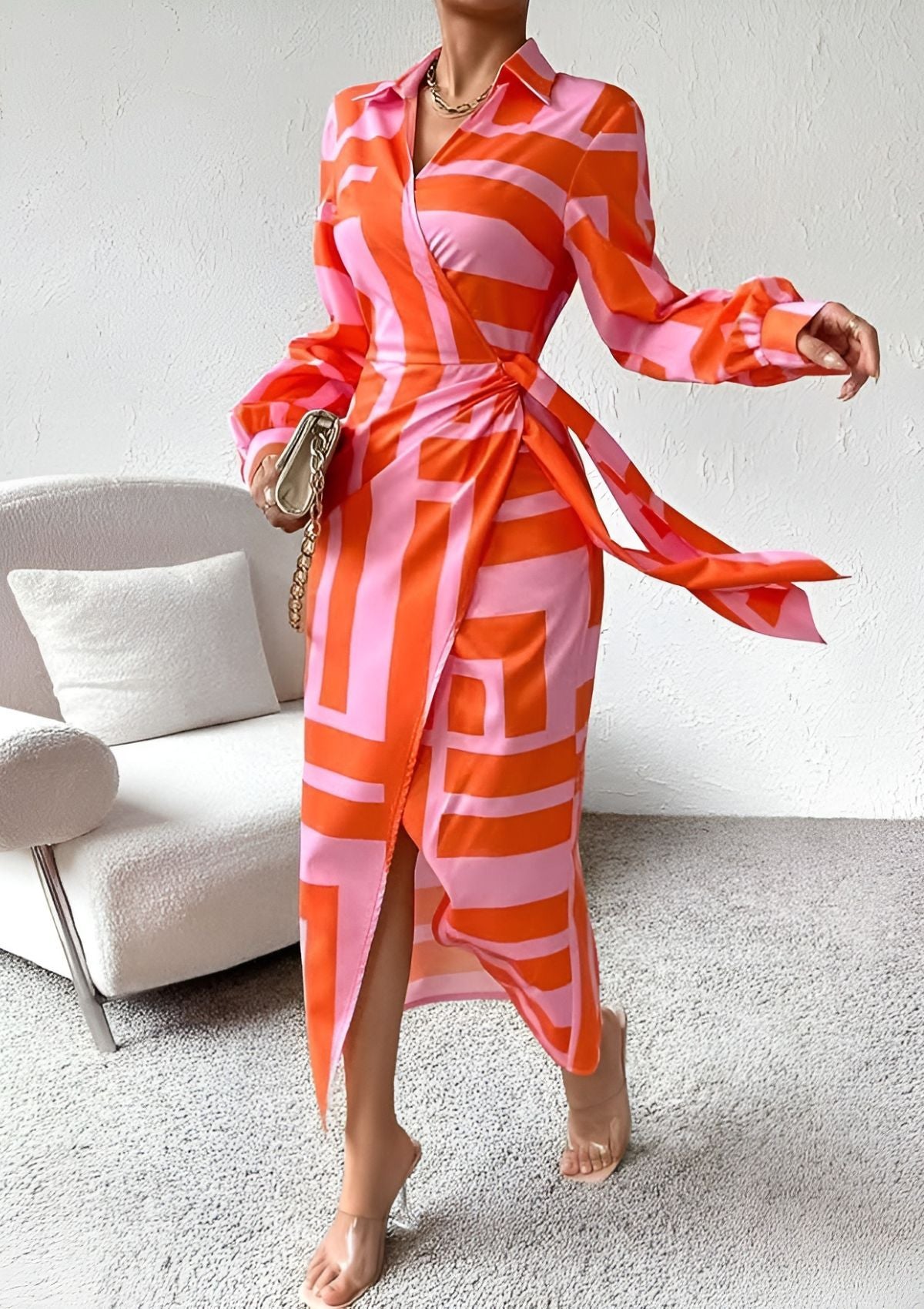 Olivia | Vestido Camisero con Estampado y Cintura Ajustada
