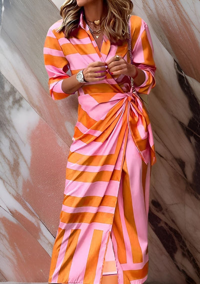 Olivia | Vestido Camisero con Estampado y Cintura Ajustada