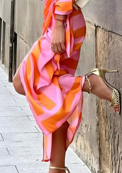 Olivia | Vestido Camisero con Estampado y Cintura Ajustada