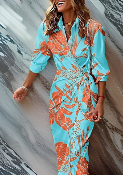 Olivia | Vestido Camisero con Estampado y Cintura Ajustada
