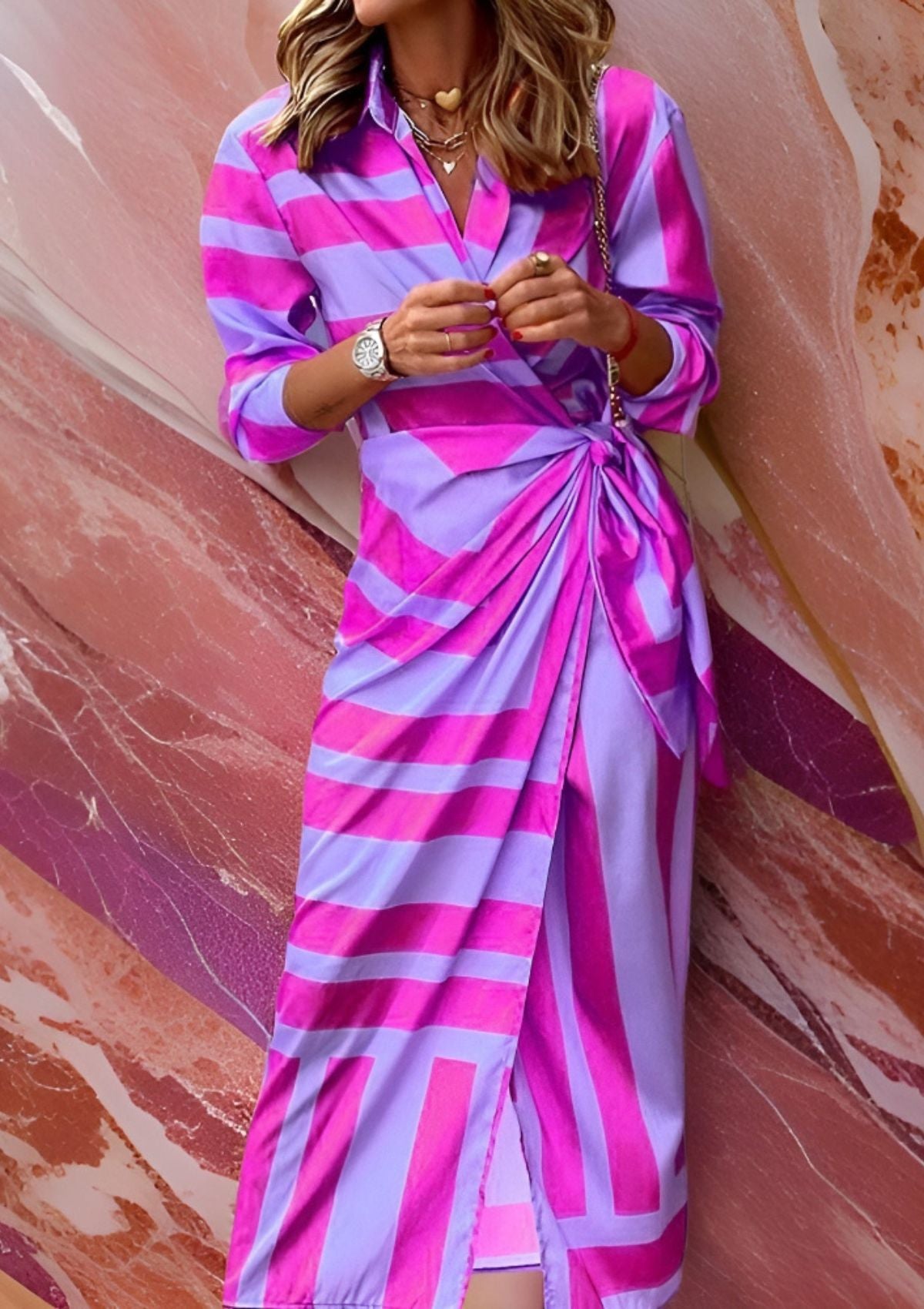 Olivia | Vestido Camisero con Estampado y Cintura Ajustada