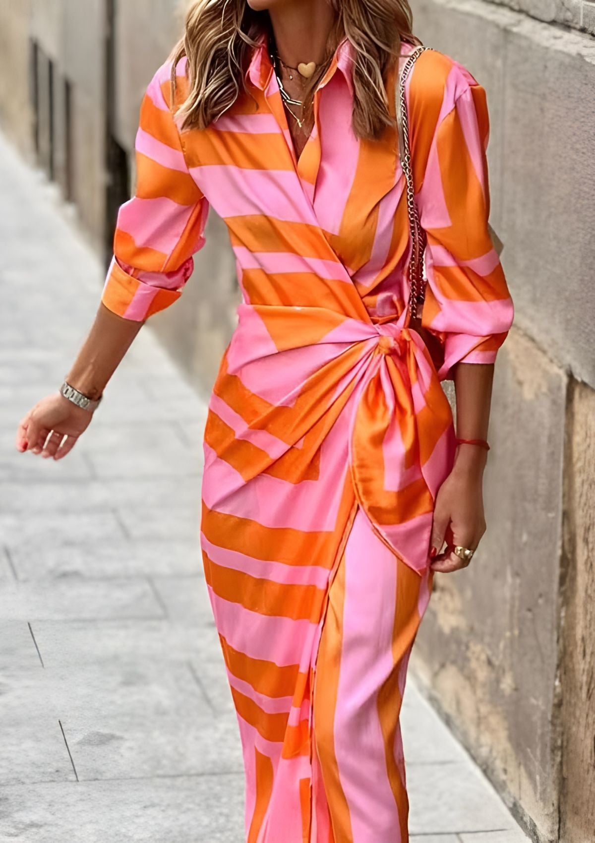 Olivia | Vestido Camisero con Estampado y Cintura Ajustada