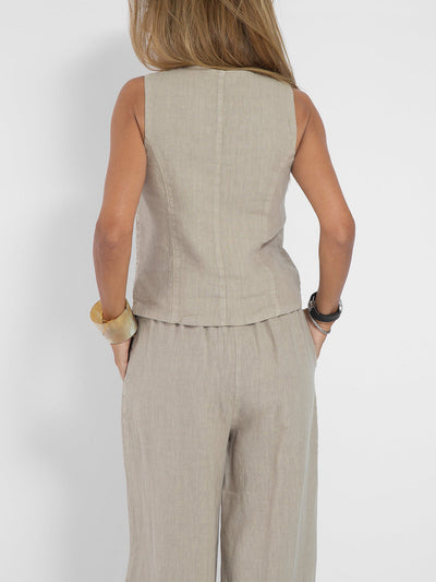 Aira | Chaleco Abotonado y Conjunto de Pantalón de Pierna Ancha