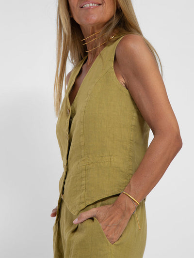Aira | Chaleco Abotonado y Conjunto de Pantalón de Pierna Ancha