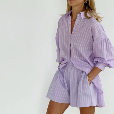 Violet | Conjunto Fresco de Camisa Abotonada y Shorts