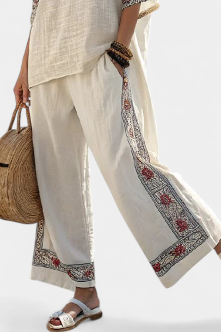 Gabriella | Conjunto Mediterráneo Bordado de Bambú-Lino