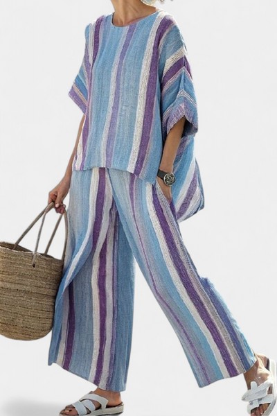 Giulia | Conjunto de Rayas en Malva Pastel y Azul Cielo